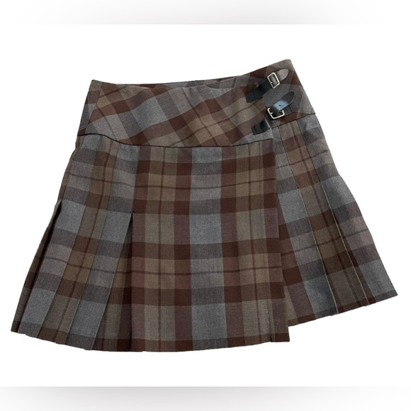 Gaelic Themes Scotland Tartan Kilt Skirt Plaid Brown Gray 27 Waist Buckle Wrap - Picture 2 of 11